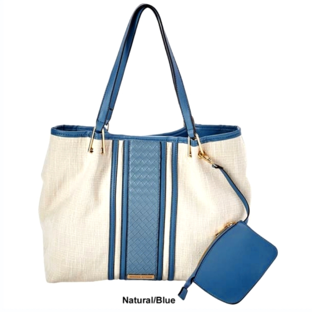 Adrienne Vittadini Capri Lined Tote w/Pouch NWT In Natural/ Blue Color